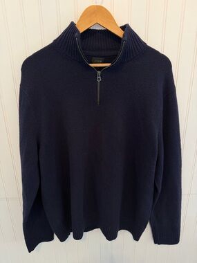 J. Crew Men’s Navy Half-Zip Merino Wool Blend Sweater Size XL